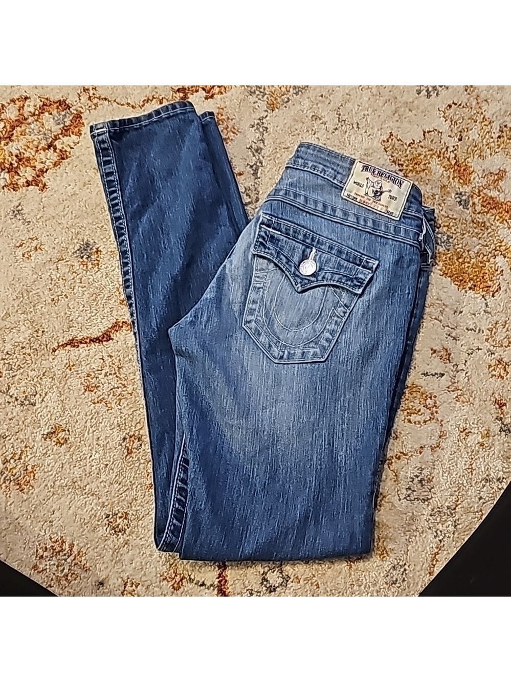 True Religion Women's Skinny w/Pocket Flaps Blue Denim Jeans Sz 28